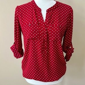 New York & Company Soho Red White Polka Dot 3/4 Sleeve Blouse Size SMALL